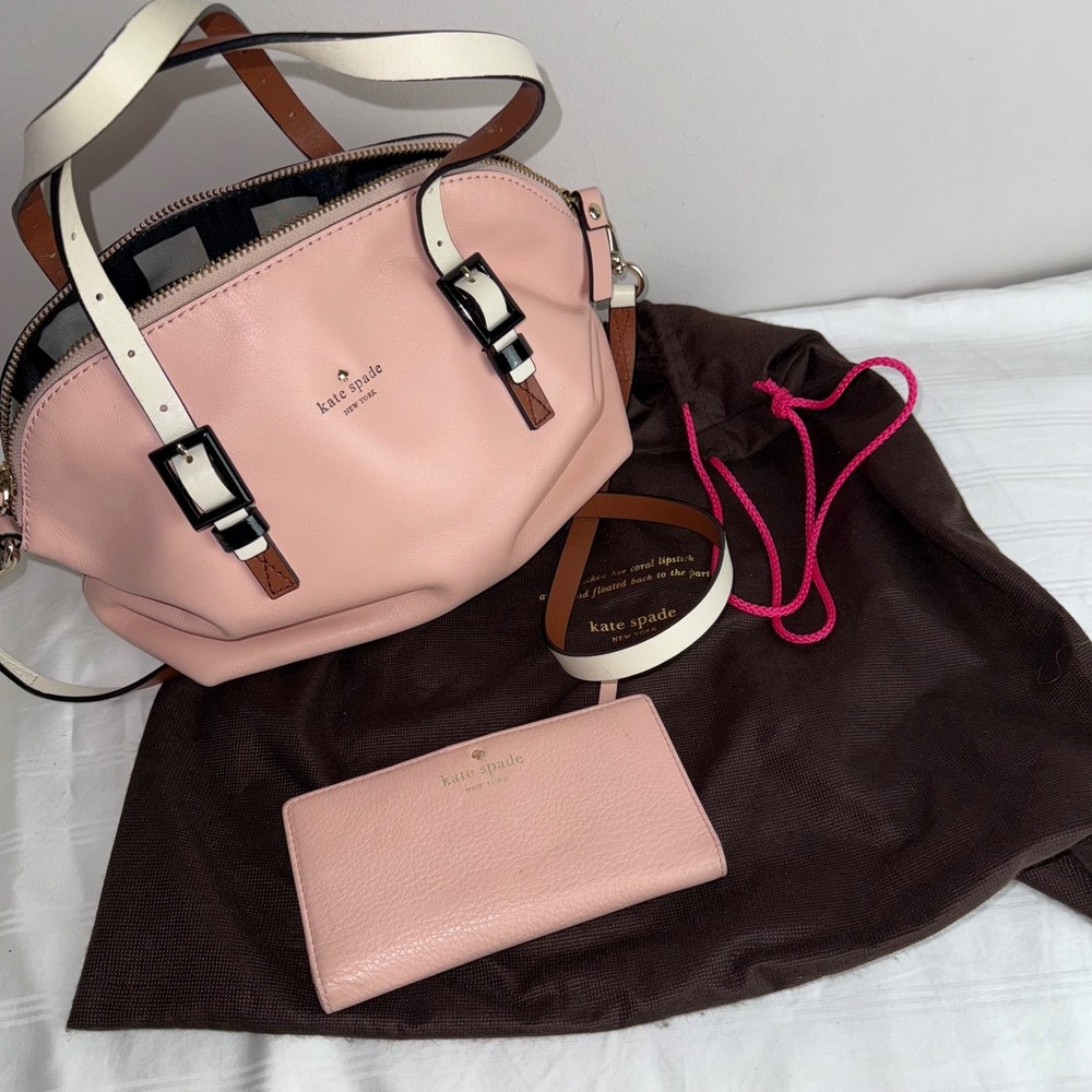 Kate Spade New York Pink Leather Dome Satchel Shoulder Bag & Wallet Set Dust Bag